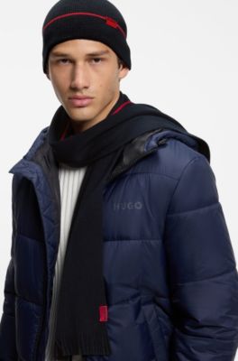 Logo-label hat and scarf set with wool, Dark Blue