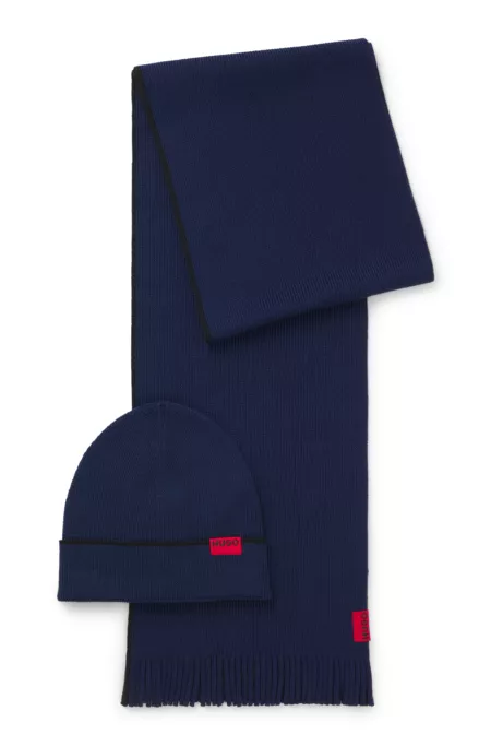 Logo-label hat and scarf set with wool