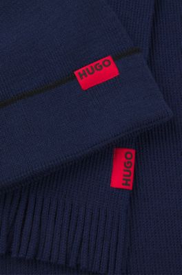 Logo-label hat and scarf set with wool, Dark Blue