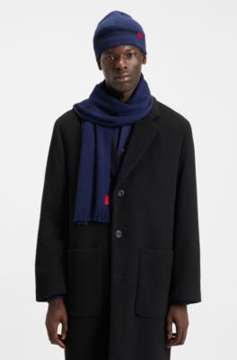 Logo-label hat and scarf set with wool, Dark Blue