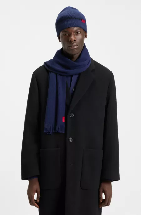 Logo-label hat and scarf set with wool