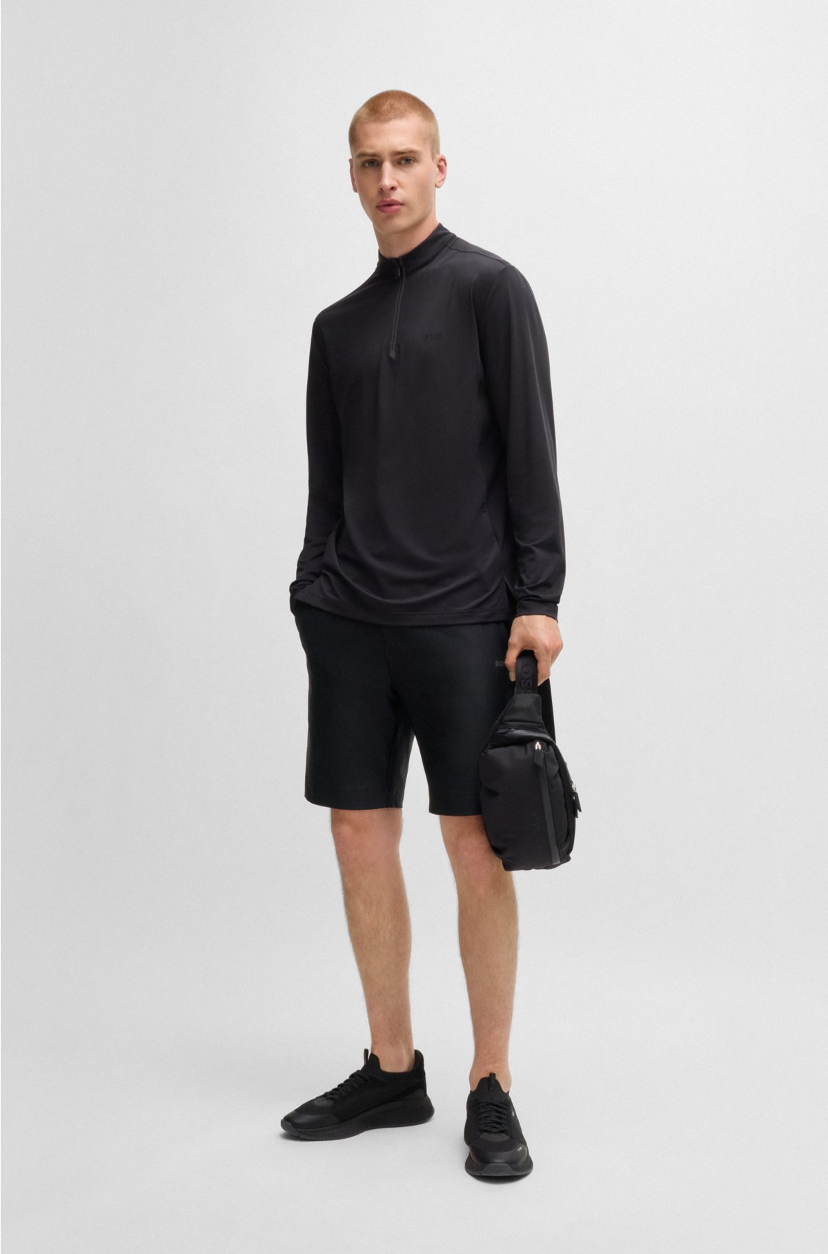 Quick-dry shorts with decorative reflective logo, Black