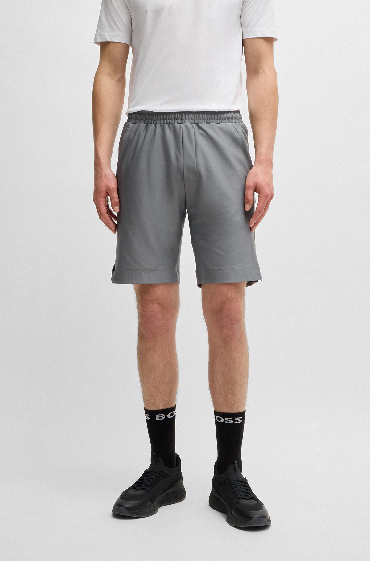 Quick-dry shorts with decorative reflective logo, Grey