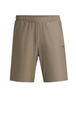 Hugo Boss Quick-dry Shorts With Decorative Reflective Logo In Brown