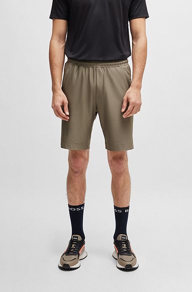 Quick-dry shorts with decorative reflective logo, Khaki