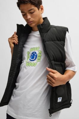 Water-repellent gilet with blue logo label, Black