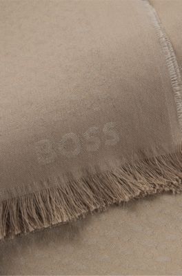 Monogram scarf in cotton and wool, Beige