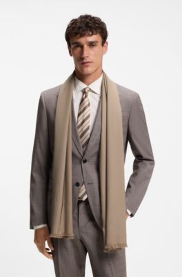 Monogram scarf in cotton and wool, Beige