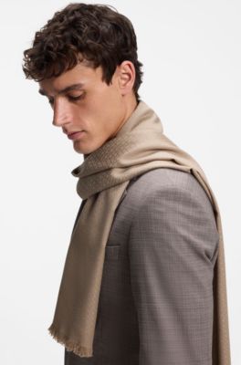Monogram scarf in cotton and wool, Beige