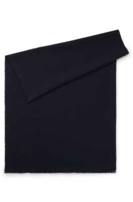 Monogram scarf in cotton and wool, Dark Blue