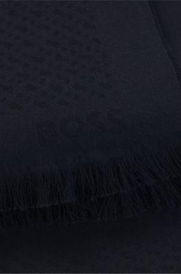 Monogram scarf in cotton and wool, Dark Blue