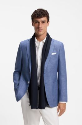 Monogram scarf in cotton and wool, Dark Blue