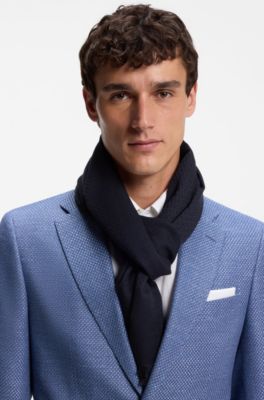 Monogram scarf in cotton and wool, Dark Blue
