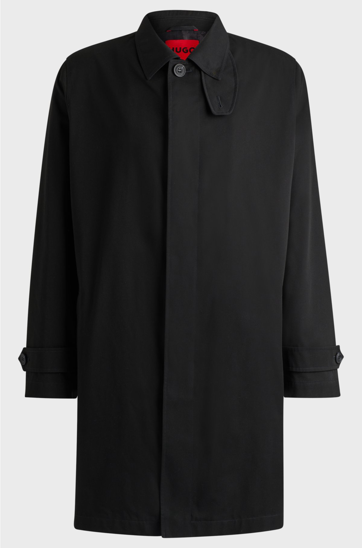 Regular-fit coat in water-repellent gabardine, Black