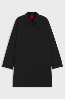 Manteau Regular en gabardine d&eacute;perlante, Noir