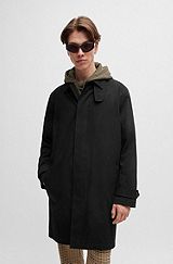 Regular-fit coat in water-repellent gabardine, Black