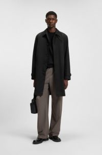 Regular-fit coat in water-repellent gabardine, Black