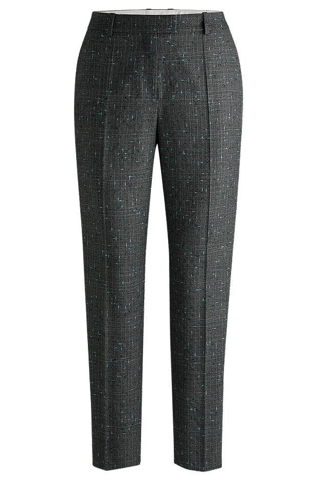 Regular-fit trousers in a checked virgin-wool blend, Grey Patterned