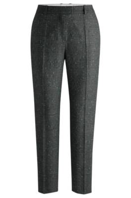 Hugo Boss Regular-fit Trousers In A Checked Virgin-wool Blend In Gray