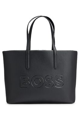 BOSS Grained faux leather shopper bag with outline logo