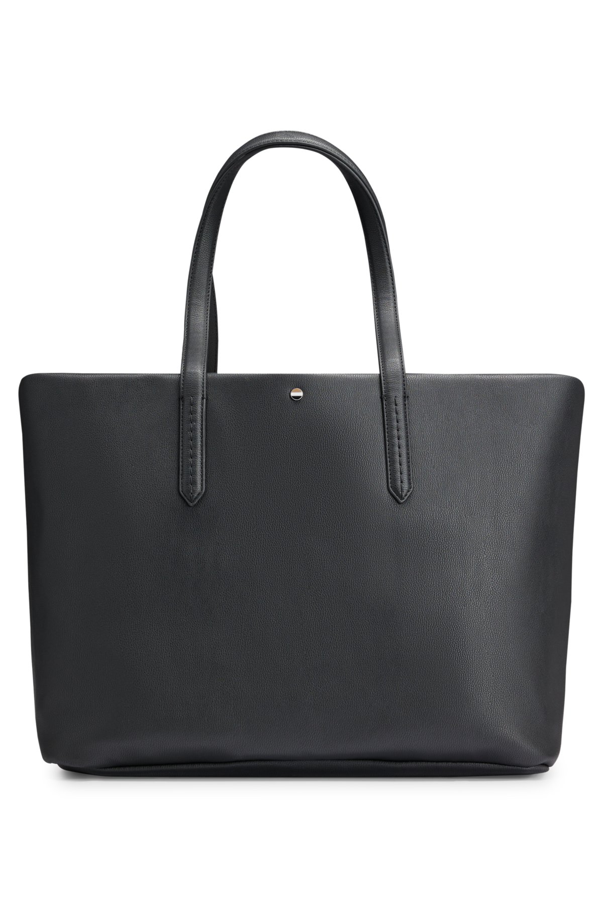 Grained faux-leather shopper bag with outline logo, Black