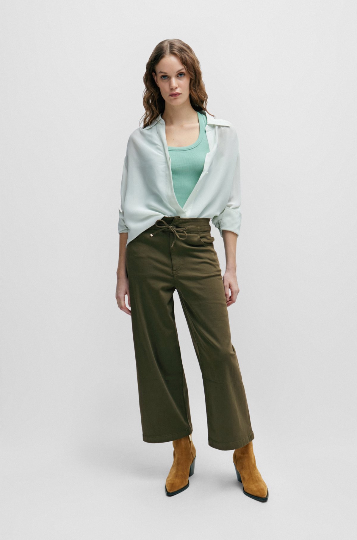 Relaxed-fit trousers in a cotton blend, Dark Green