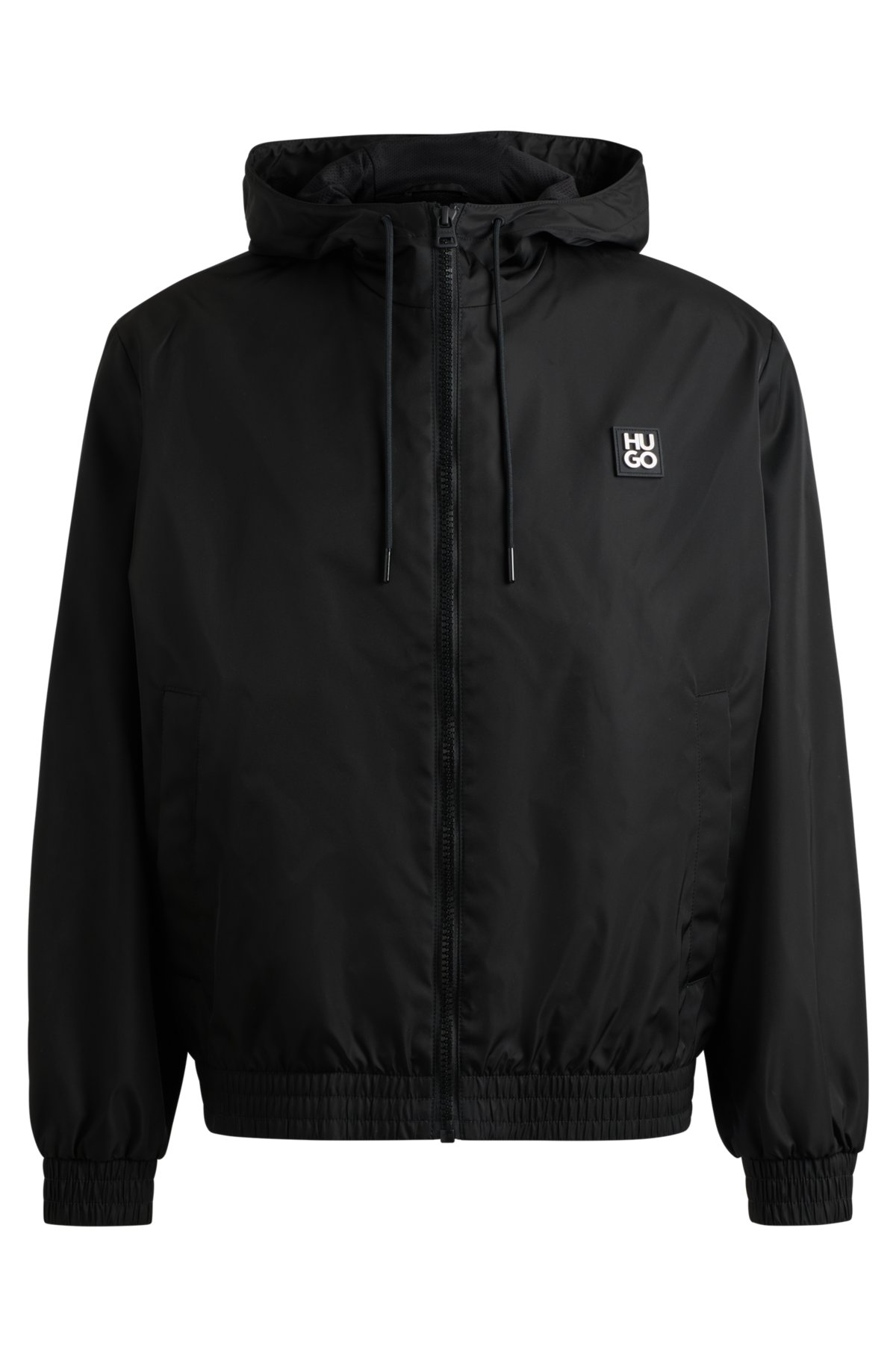 Water-repellent hooded jacket with stacked-logo trim, Black