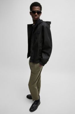 HUGO - Water-repellent Hooded Jacket With Stacked-logo Trim - Black