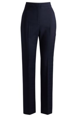 Slim-leg trousers in checked virgin wool, Dark Blue