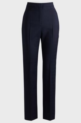 Slim-leg trousers in checked virgin wool, Dark Blue