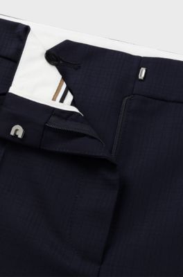 Slim-leg trousers in checked virgin wool, Dark Blue