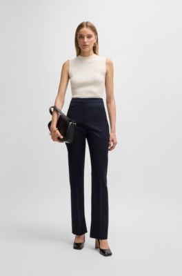 Slim-leg trousers in checked virgin wool, Dark Blue