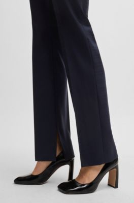 Slim-leg trousers in checked virgin wool, Dark Blue