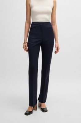 Slim-leg trousers in checked virgin wool, Dark Blue