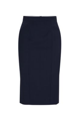 Slim-fit pencil skirt in virgin wool, Dark Blue