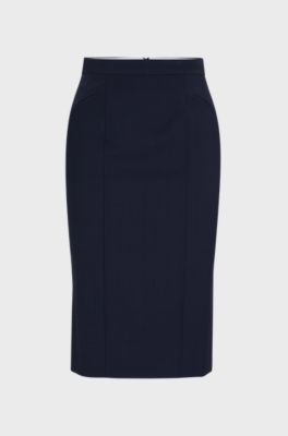 Slim-fit pencil skirt in virgin wool, Dark Blue