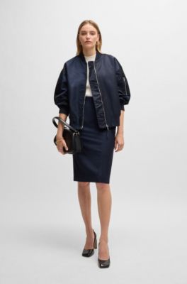 Slim-fit pencil skirt in virgin wool, Dark Blue