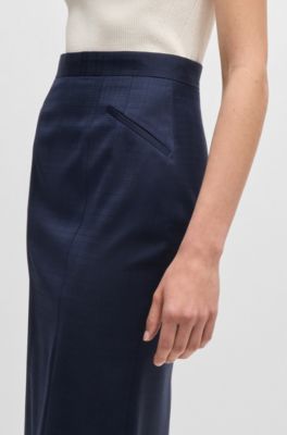 Slim-fit pencil skirt in virgin wool, Dark Blue