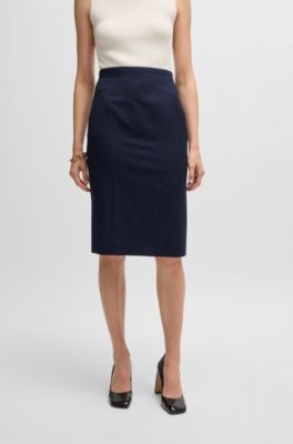 Slim-fit pencil skirt in virgin wool, Dark Blue