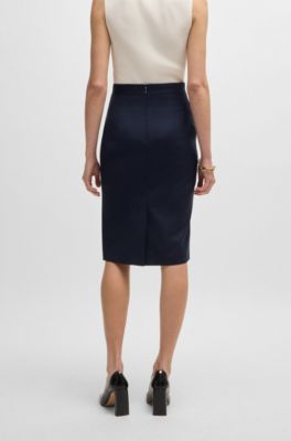 Slim-fit pencil skirt in virgin wool, Dark Blue
