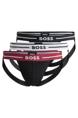 BOSS - Three-pack of jock-strap briefs in stretch cotton - Black