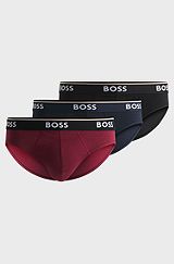 Three-pack of stretch-cotton briefs with logo waistbands, Blue / Red / Black