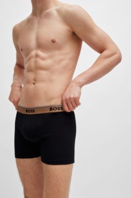 BOSS - Three-pack of stretch-cotton boxer briefs with logo waistbands