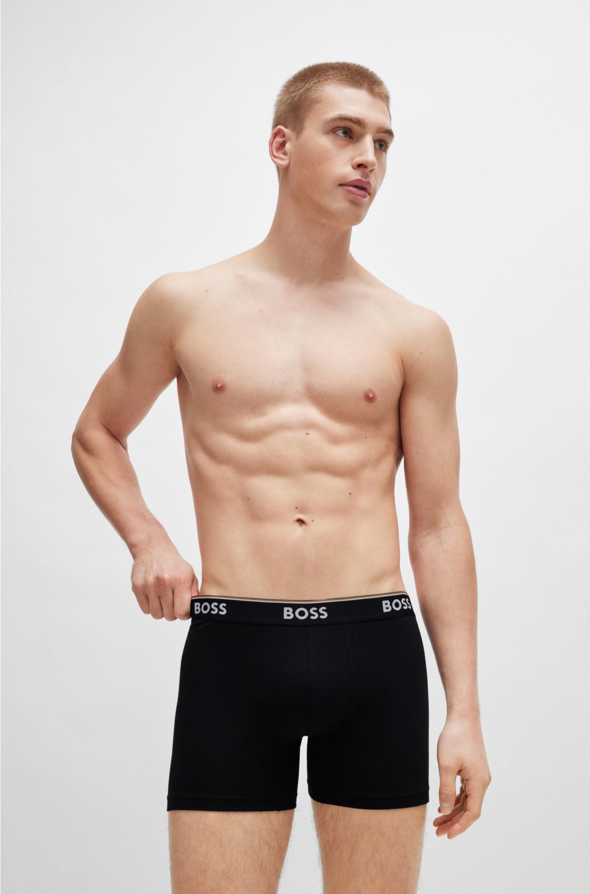 Three-pack of stretch-cotton boxer briefs with logo waistbands, Black