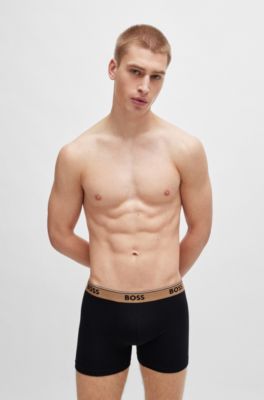BOSS - Three-pack of stretch-cotton boxer briefs with logo waistbands