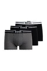 Three-pack of stretch-cotton trunks with logo waistbands, Dark Blue