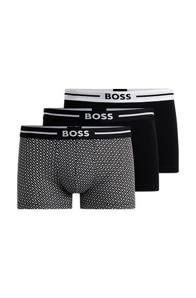 Three-pack of stretch-cotton trunks with logo waistbands, Dark Blue