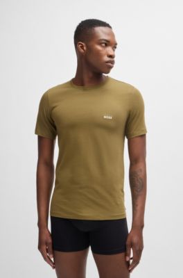 BOSS - Three-pack of cotton underwear T-shirts with embroidered logos
