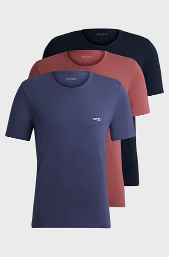 Three-pack of cotton underwear T-shirts with logos, Red / Blue / Dark Blue