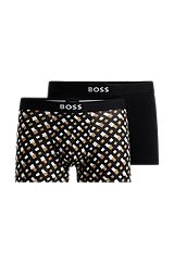 Two-pack of stretch-cotton trunks with logo waistbands, Black  /  White  /  Beige